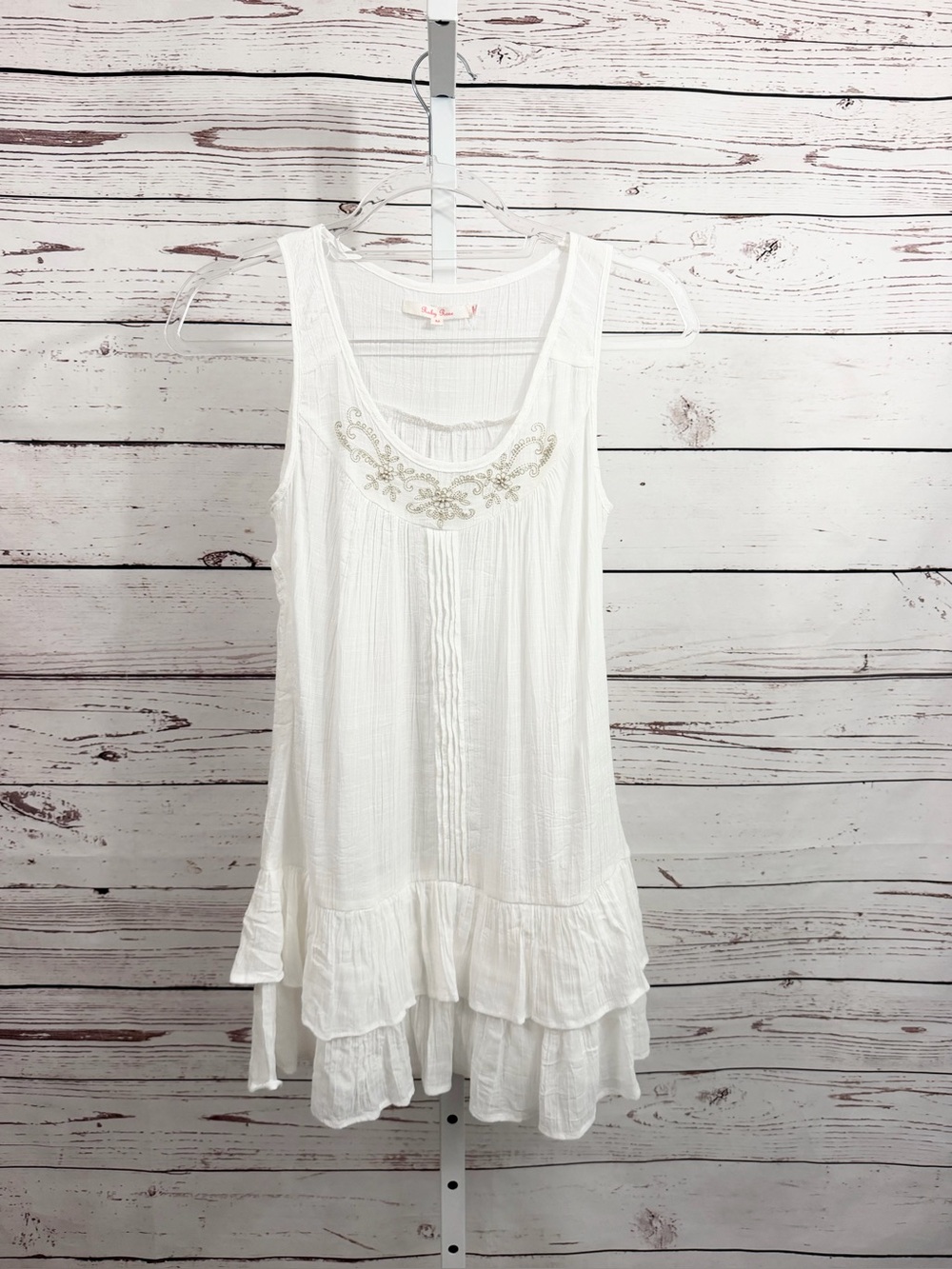 Ruby Rose White Embroidered Sleeveless Sheer Ruffle Tunic Tank Top Medium